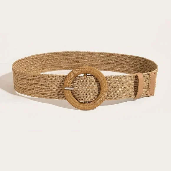 Waist belt, Women Straw Belt, ellipse Buckle Boho strechy Straw Belt For Beach - Picture 3 of 4